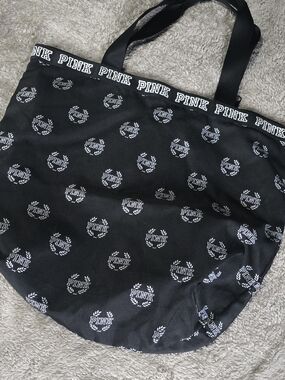 PINK Victoria's Secret Black Logo Repeat Tote Bag
